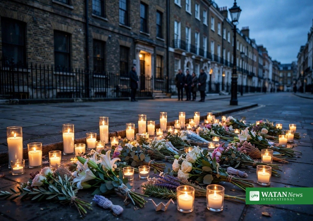 East Acton shooting &mdash; candles and floral tributes at a memorial vigil, illustration