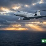 Air ambulance missing Bermuda Boston — illustrative image of a Gulfstream jet flying over the Atlantic at dawn