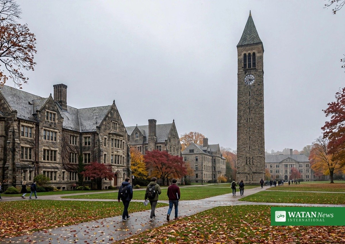 Cornell Universitys campus i Ithaca, New York, efter rektors videobesked om gruppevoldtægtssagen — illustrationsbillede