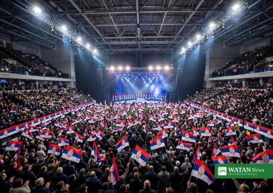 Vucic prime minister campaign rally at packed Belgrade Arena