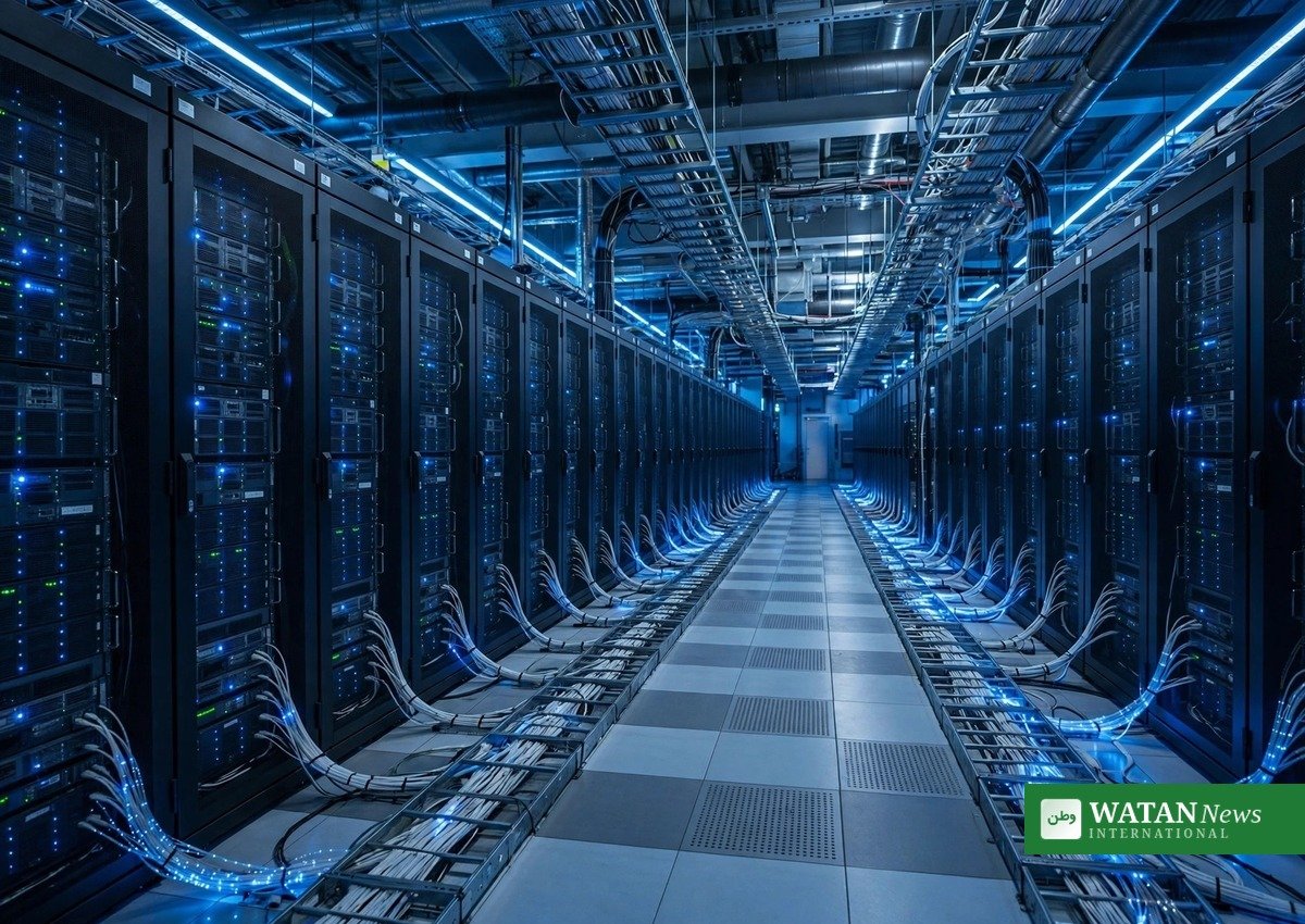 AI-datacenter med serverrækker – Super Intelligence Force