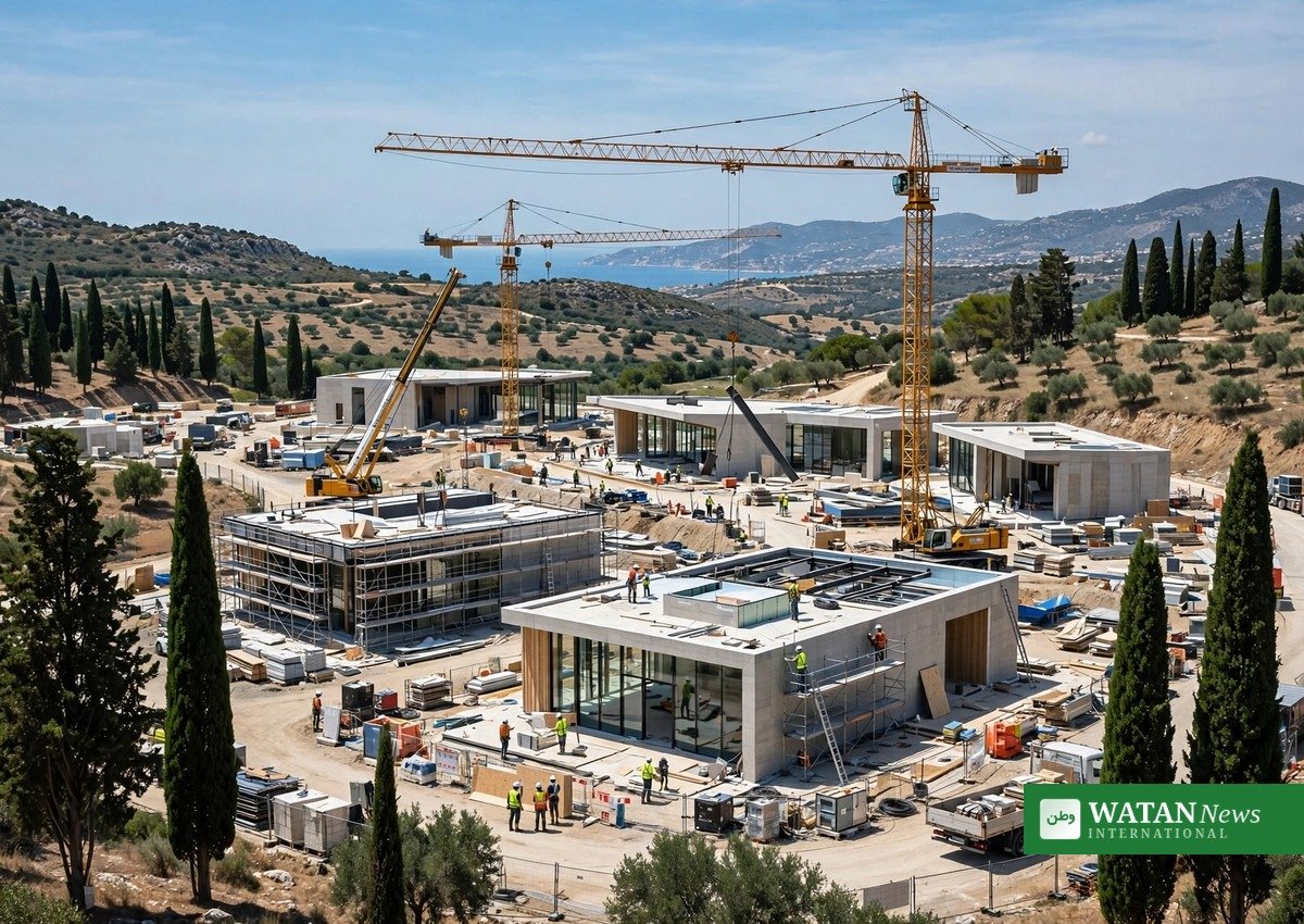 Construction work preparing COP31 summit venue pavilions in Antalya Turkey