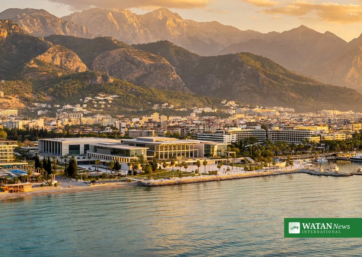 Antalya Mediterranean coastline with hotels and Taurus mountains hosting COP31 2026