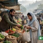 Shoppers at an Islamabad market carry groceries in reusable cotton bags as the plastic-free Islamabad campaign pushes residents to drop single-use plastics