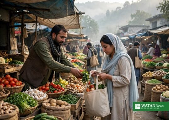 Shoppers at an Islamabad market carry groceries in reusable cotton bags as the plastic-free Islamabad campaign pushes residents to drop single-use plastics