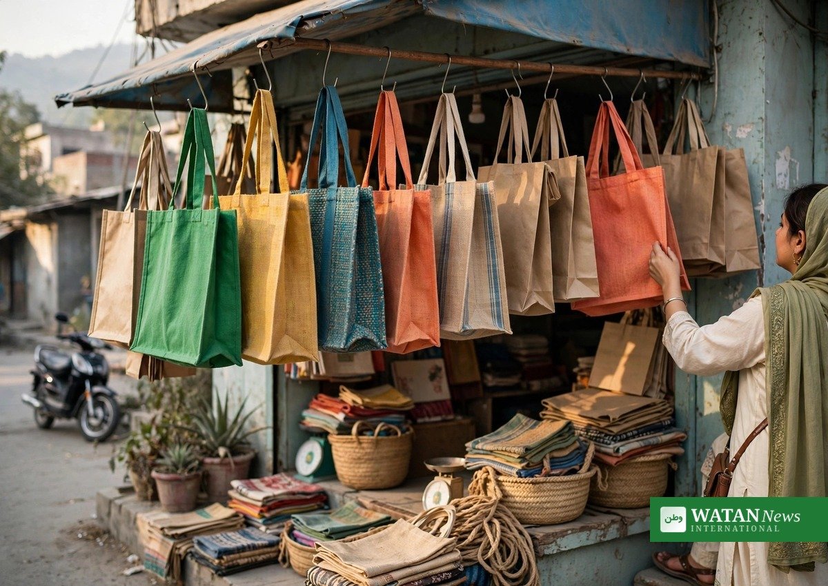 Reusable cotton, jute and paper bags on sale at an Islamabad shop, the affordable alternatives the plastic-free Islamabad campaign promotes