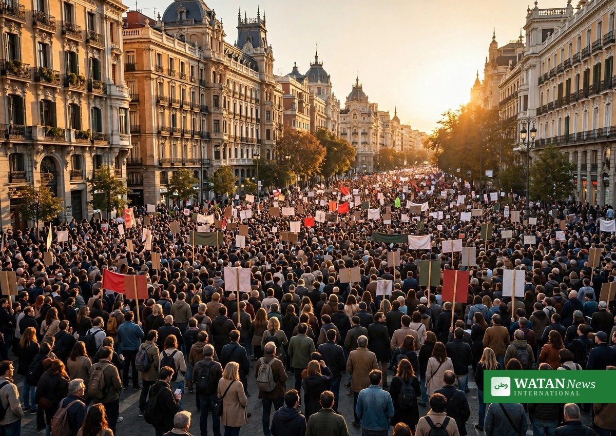 میڈرڈ میں رہائشی بحران کے خلاف مظاہرہ — ہسپانیہ میں قبل از وقت انتخابات