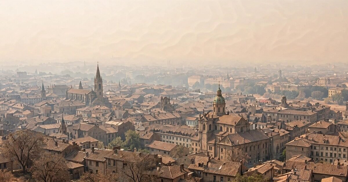 European city under intense heatwave haze during second-warmest July on record