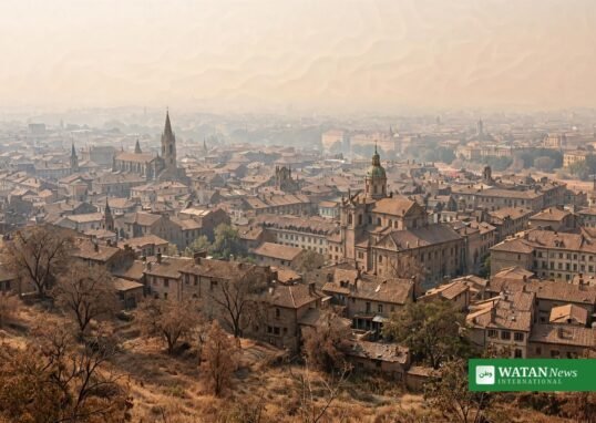 European city under intense heatwave haze during second-warmest July on record