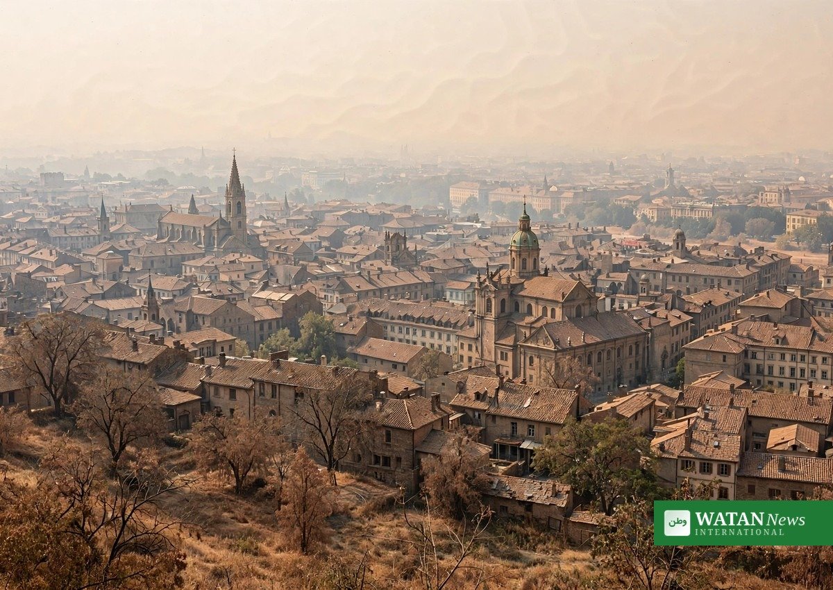 European city under intense heatwave haze during second-warmest July on record