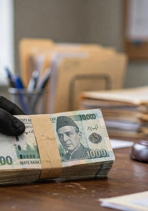 رشوت کی رقم برآمد کرتے اینٹی کرپشن اہلکار