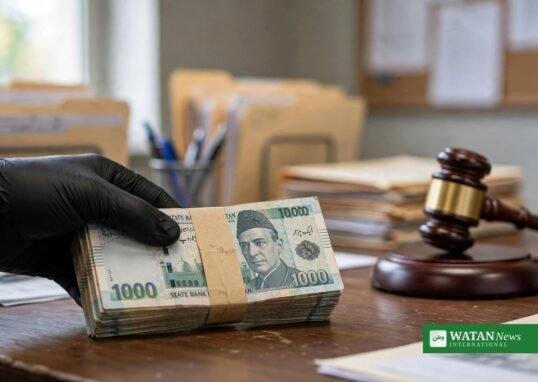 رشوت کی رقم برآمد کرتے اینٹی کرپشن اہلکار