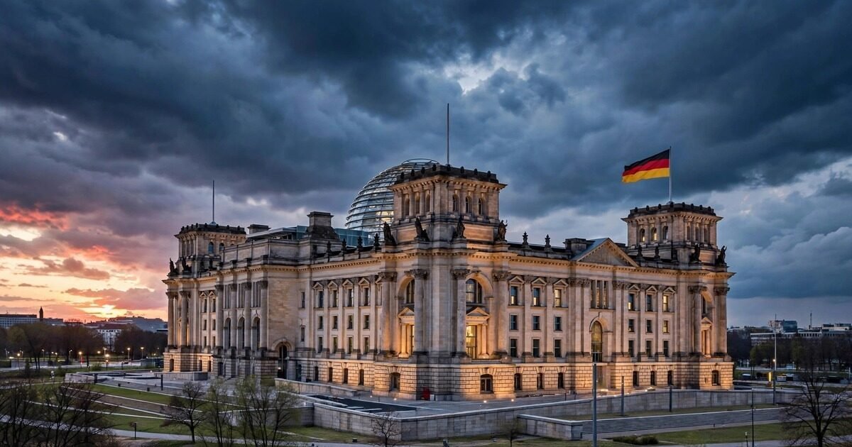 The Reichstag in Berlin at dusk — former BND chief August Hanning has been detained on suspicion of espionage and treason, Bild reported
