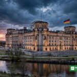 The Reichstag in Berlin at dusk — former BND chief August Hanning has been detained on suspicion of espionage and treason, Bild reported
