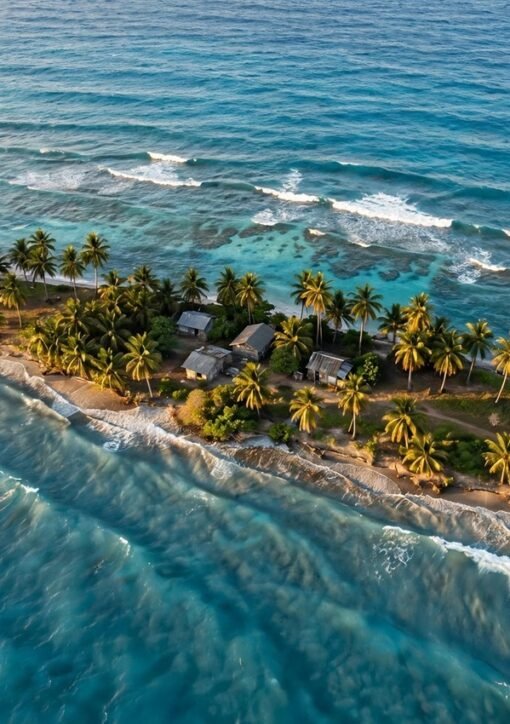 Aerial view of a low-lying Tuvalu atoll threatened by rising seas — Tuvalu climate change plea