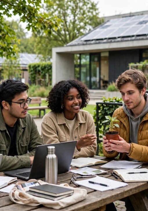 EU GREEN-studerende samarbejder på et grønt universitetscampus