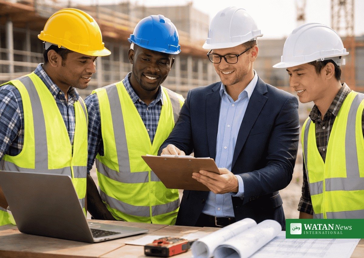 Diverse construction workers with manager - Denmark certified employer work permit scheme