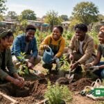 Young African climate activists planting trees in a community garden, ACA Ambassador Programme 2027