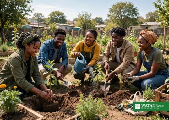 Young African climate activists planting trees in a community garden, ACA Ambassador Programme 2027