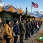 Voters queue outside a polling station in Alaska ahead of the US midterm elections