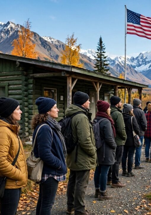 Voters queue outside a polling station in Alaska ahead of the US midterm elections