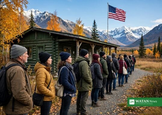 Voters queue outside a polling station in Alaska ahead of the US midterm elections