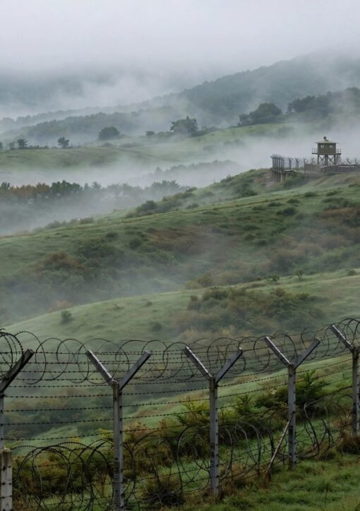 North Korea DMZ landmines along the border fence.