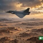 UK Typhoon jets Saudi Arabia: RAF fighter jet over desert at dusk
