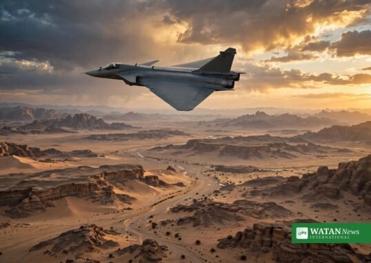 UK Typhoon jets Saudi Arabia: RAF fighter jet over desert at dusk