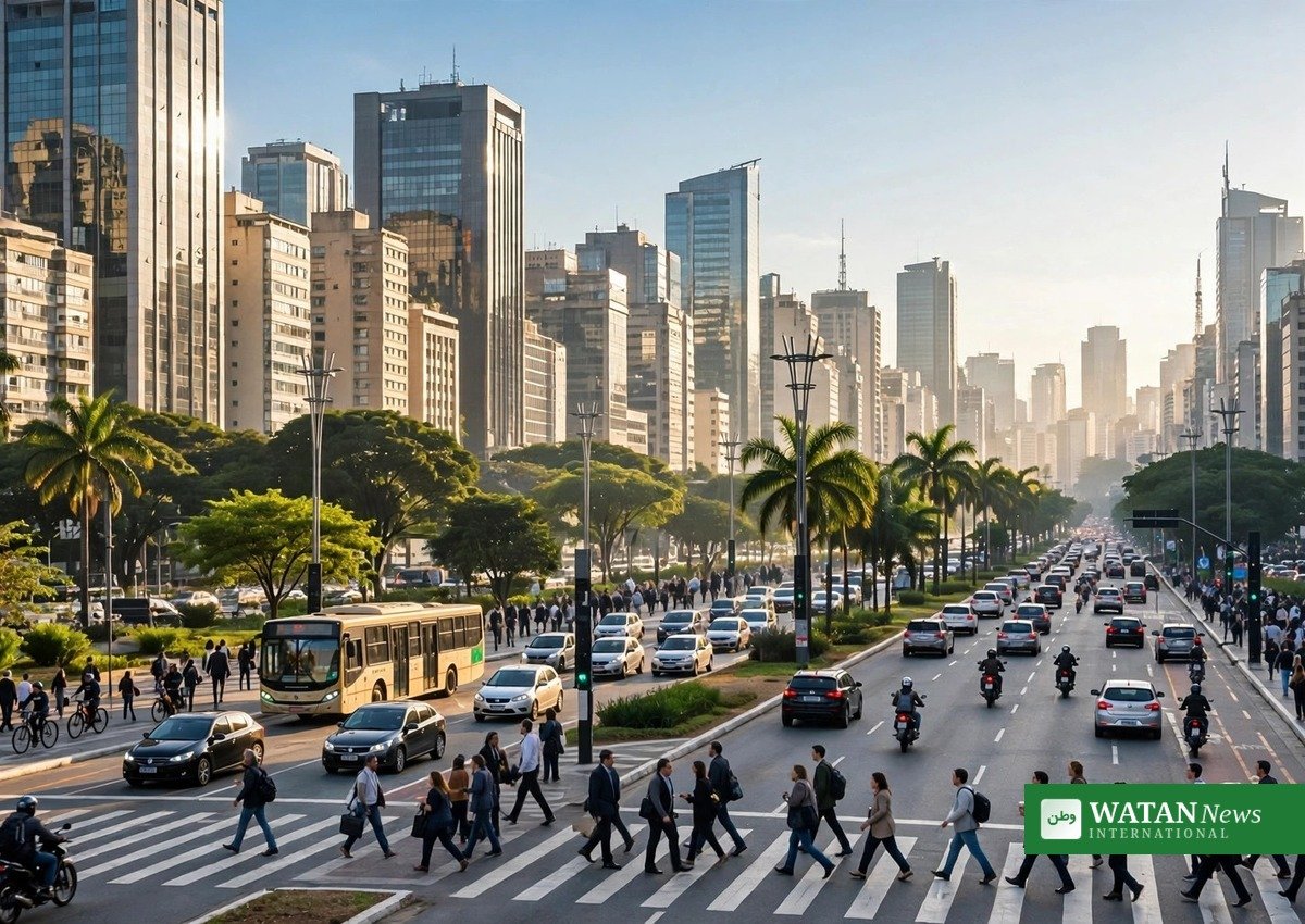 Busy Brazilian city avenue in the morning as the Brazil six-day workweek debate reaches the Senate