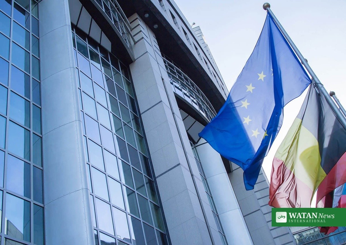 European Parliament building in Brussels with EU flags, Islamist entryism resolution vote