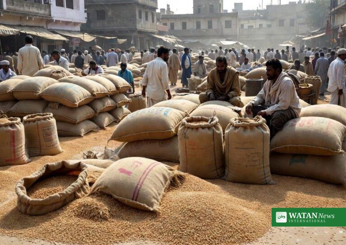 گندم کی امدادی قیمت پر غلہ منڈی میں گندم کی بوریاں