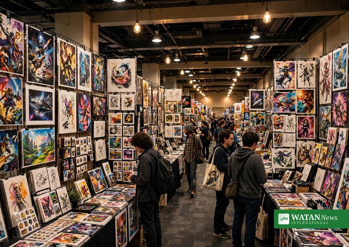 Artist alley booths with comic displays at the NY Comic Con 20th anniversary