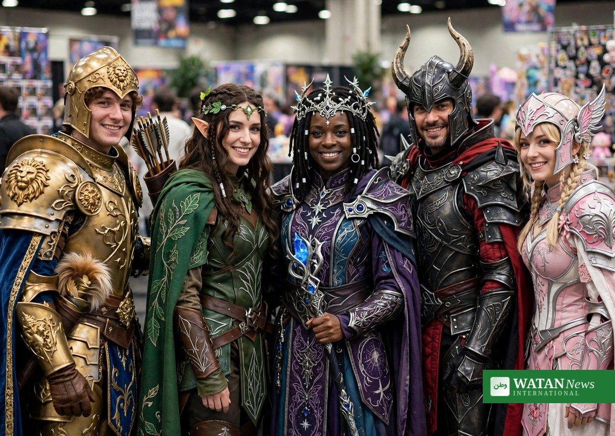 Cosplayers in fantasy armor costumes at New York Comic Con