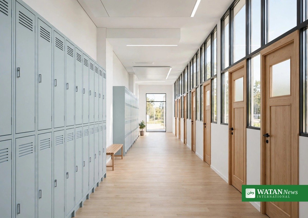 Bright Scandinavian school corridor where Denmark's physical force rules will apply