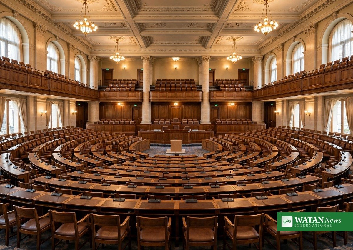 Denmark gambling bill: illustration of the Danish parliament debating chamber
