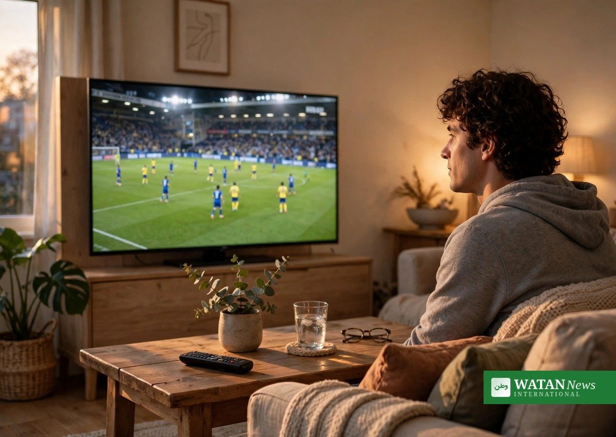 Denmark gambling bill: person watching a live football match on television