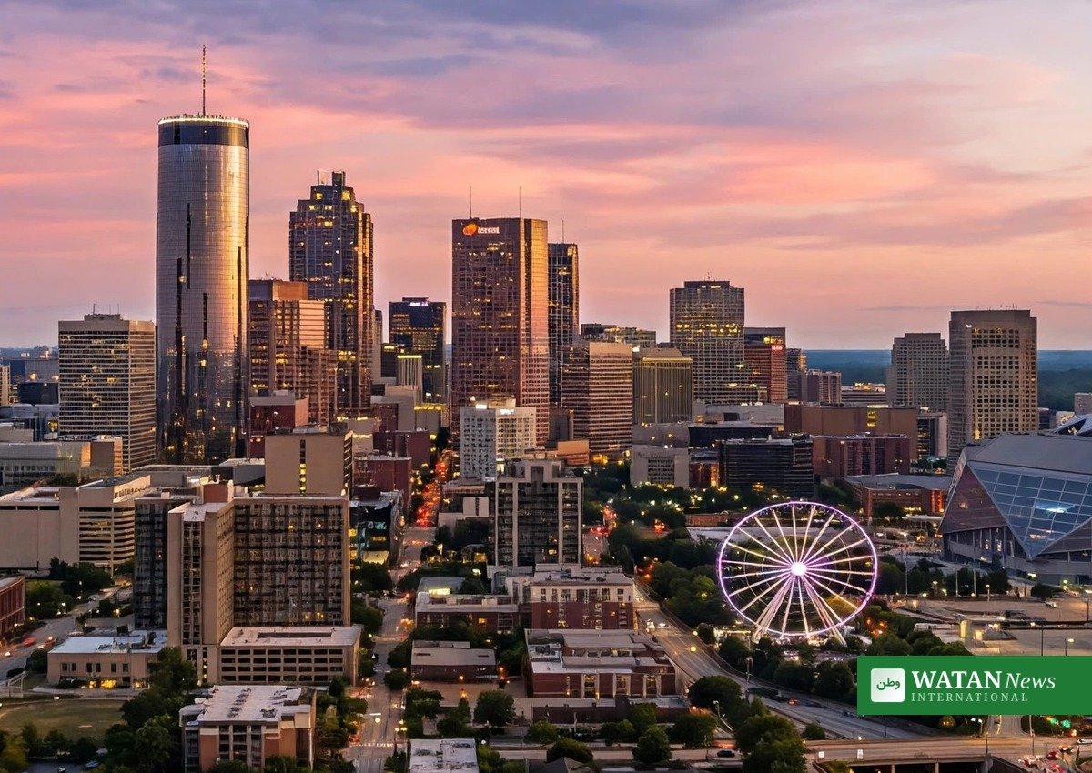 Atlanta skyline at dusk during Georgia early voting for the midterm elections
