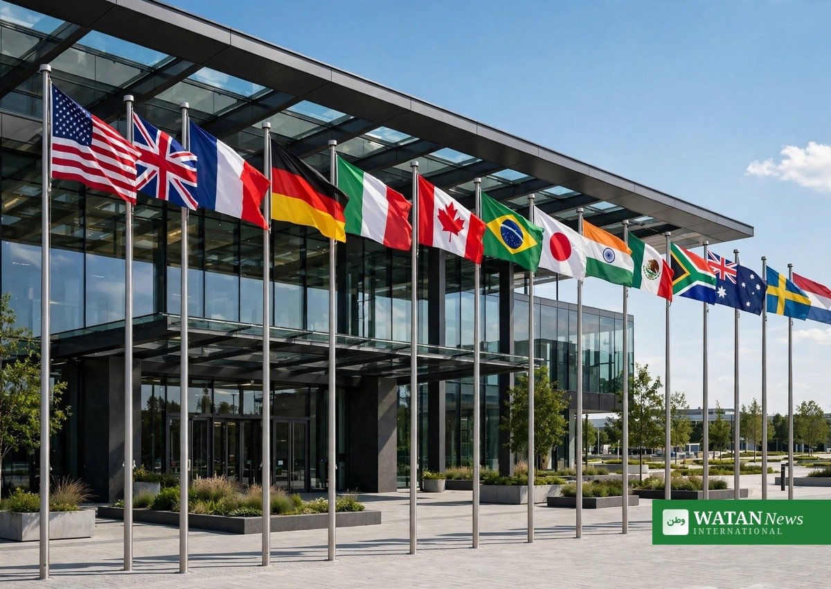 National flags outside a summit conference center ahead of COP31 in Antalya