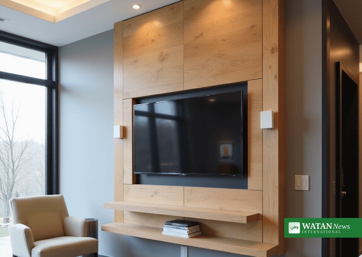 Moderne stue med vægmonteret TV – en del af Apples voksende Apple smarthome-satsning