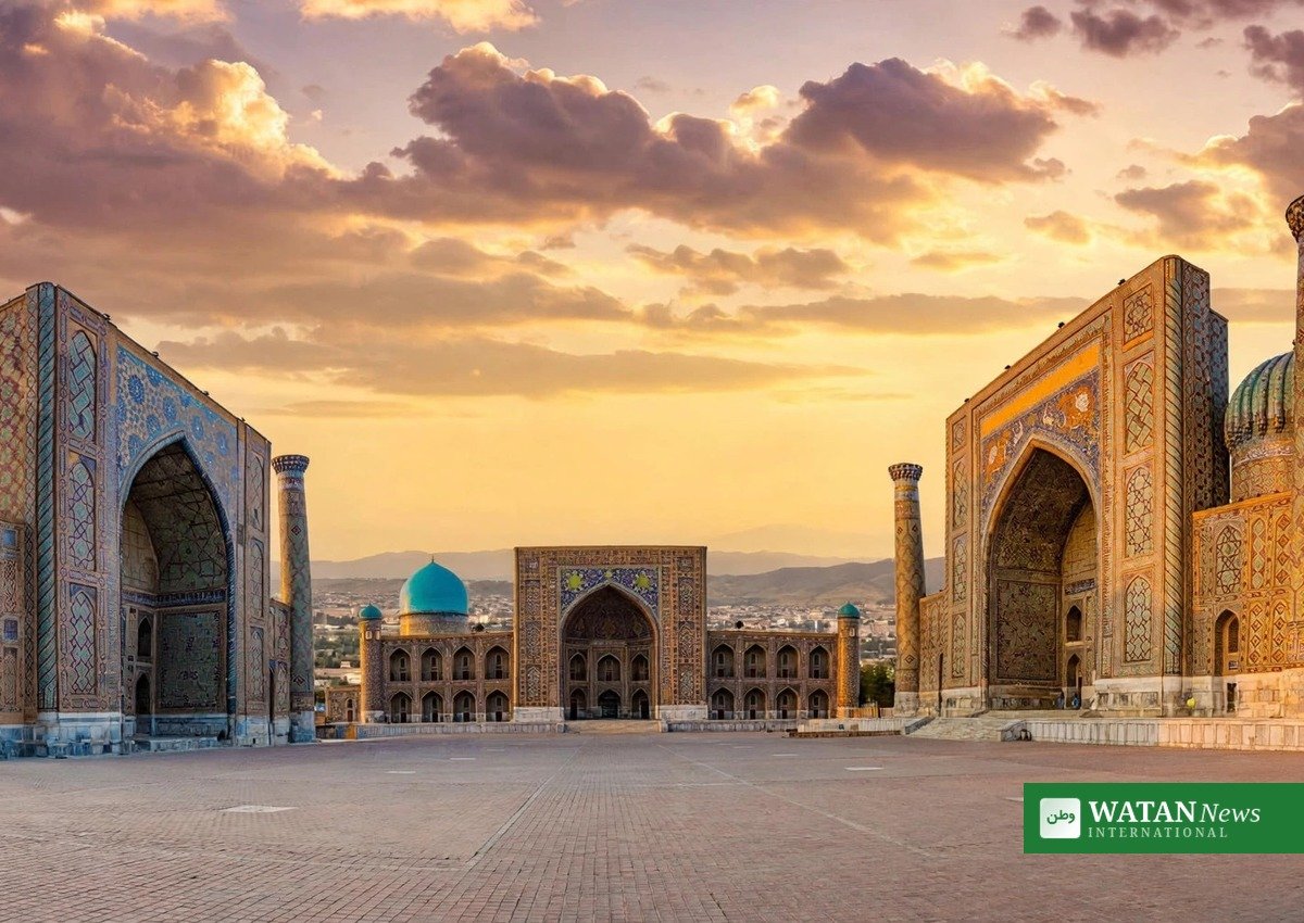 Registan Square in Samarkand at sunset, a highlight of Uzbekistan travel destinations 2026