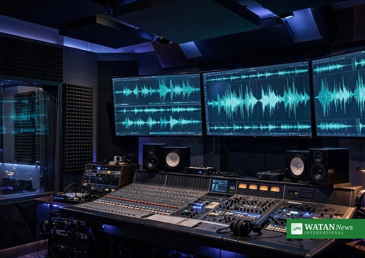 Ocular AI voice training data studio with microphones and audio waveform displays