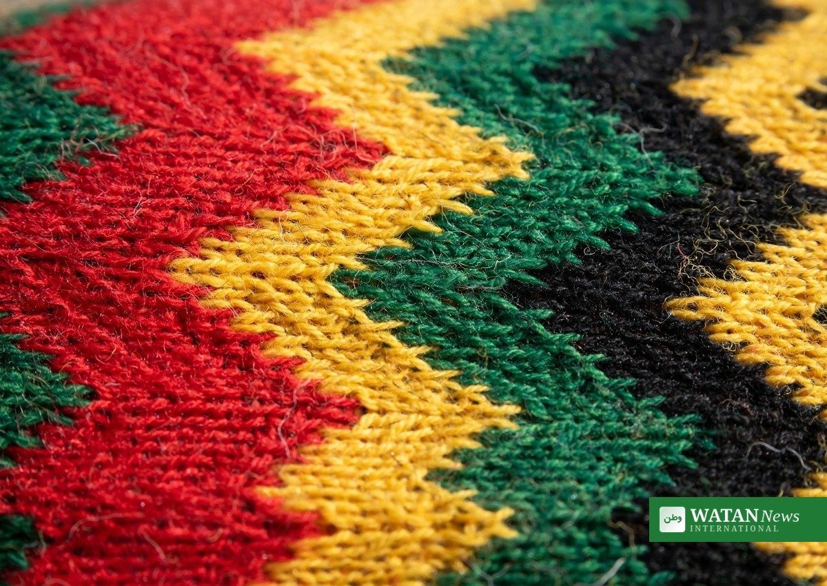 MaXhosa Africa Paris Fashion Week debut: vivid geometric knit fabric detail
