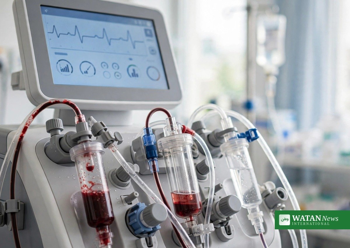 Close-up of a hemodialysis machine in a bright clinic as the new Fresenius Medical Care CEO takes office