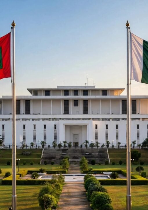 Flags of the Maldives and Pakistan flying in Islamabad ahead of the Muizzu Pakistan state visit