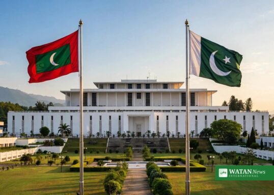 Flags of the Maldives and Pakistan flying in Islamabad ahead of the Muizzu Pakistan state visit