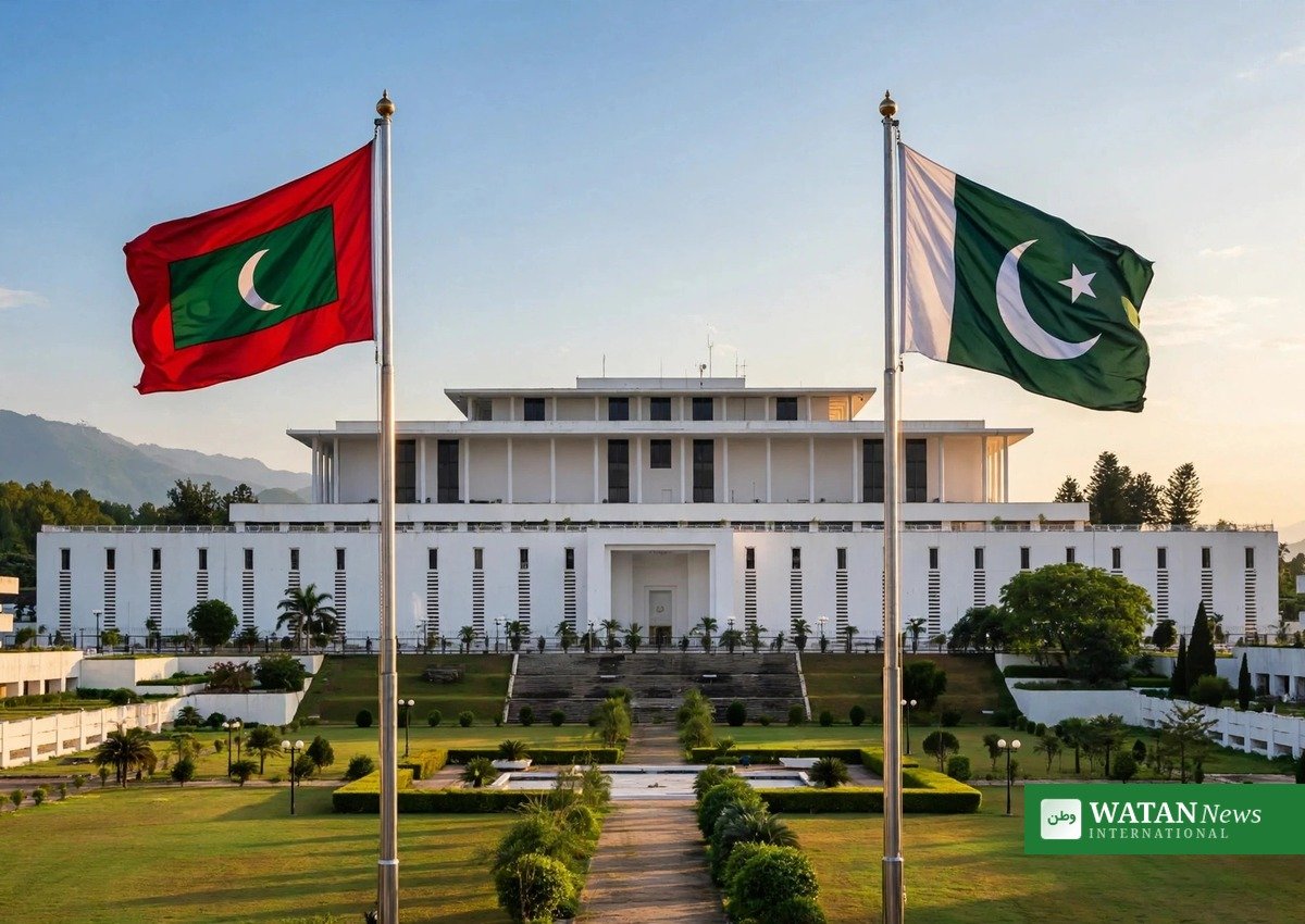 Flags of the Maldives and Pakistan flying in Islamabad ahead of the Muizzu Pakistan state visit