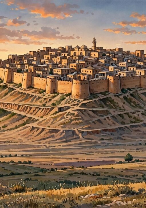 Erbil Citadel at dusk with British and Kurdistan flags — Powell Barzani Erbil talks on UK-Kurdistan security cooperation