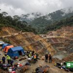 Colombia gold mine collapse rescue scene — emergency response at the illegal mine site in Nariño province