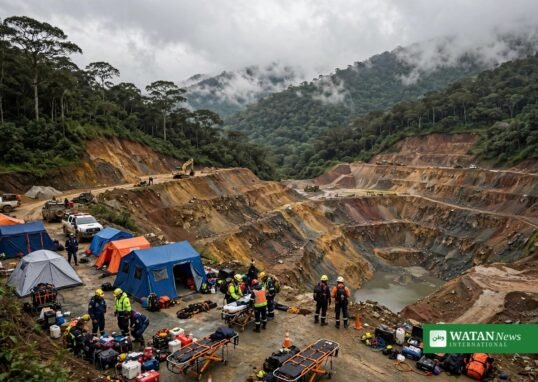 Colombia gold mine collapse rescue scene — emergency response at the illegal mine site in Nariño province